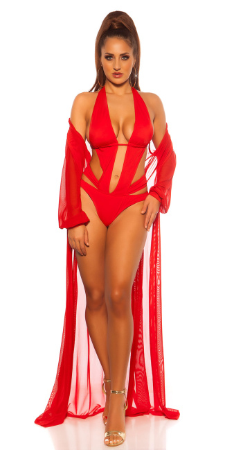 Neck Monokini w. remobeable pads Red